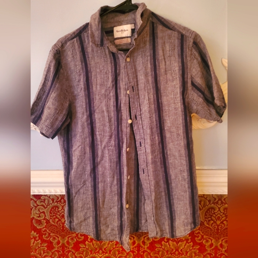 Goodfellow blue striped linen button-up t-shirt  size small